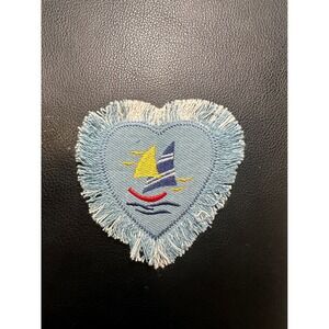 Denim Heart Sailboat Patch Applique‎ Iron On Sew On